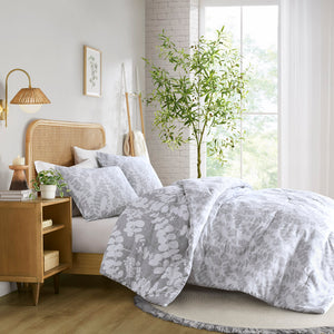 JLA Home Comfort Spaces - Floral Reversible Microfiber Comforter Set — Lightweight, Plush All-Season Warmth with Two-Sided Prints Gray AM10-0074