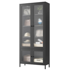 English Elm Large Metal Storage Cabinet with Fluted Tempered Glass Doors, 5-Shelf Steel Bookcase for Home Office W2378P176272
