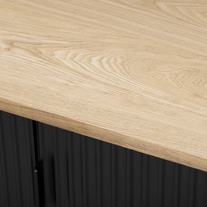 English Elm K&K 51" Fluted Kitchen Island with Waveform Panels, Drop Leaf, Rolling Cart with Towel Rack and Storage Black N707P221446B