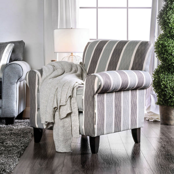 English Elm Transitional High Back Stripe Chair with Rolled Arms for Coastal Comfort and Supportive Seating Appeal Blue,Blue-gray,Gray 38 L x 32 W x 33 H B2741P375948