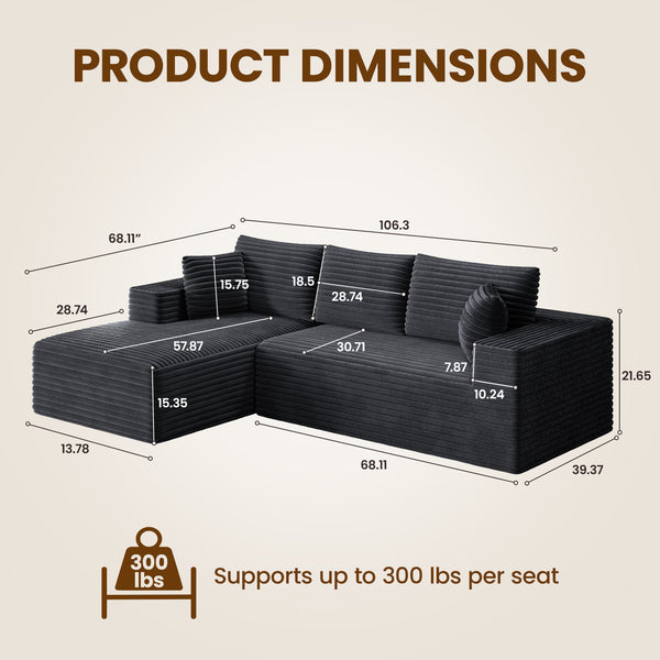 English Elm Aurora Velvet Three Seat Sectional Sofa Memory Foam Fill Modern Apartment Living B2716S00001