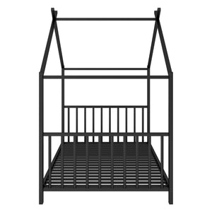 English Elm Twin Metal House Platform Bed with Slat Kit for Kids Sleepovers Sturdy Frame Elegant Silhouette 63.8"H Black MF322835AAB