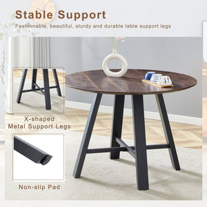 English Elm Table 5-Piece Modern Minimalist Dining Set With Round 42-Inch Top, 4 Brown Fabric Chairs & Black Legs W1151S03755-GIGA