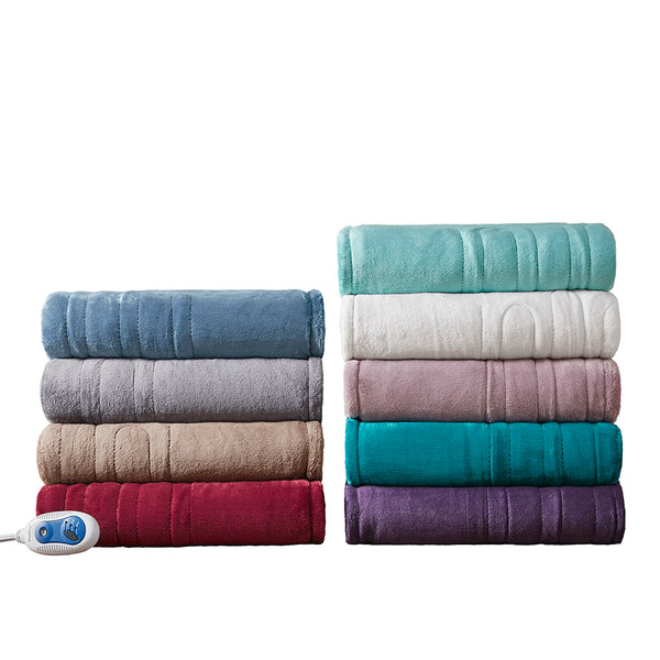 JLA Home Beautyrest - Throw Oversized Heated Plush Throw with Secure Comfort Tech, Low EMF, Machine Washable, 5-Year Warranty Lavender BR54-0665