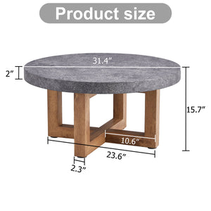 English Elm Modern Gray Texture MDF Round Coffee Table 31.4" – Retro Cross-Leg Design, Thick Top, Sturdy, Sleek Decor W1151P209822