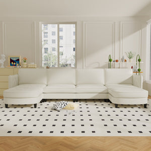 English Elm 141.5'' U-Shaped 6-Seater Sofa Couch With Movable Ottoman, Stylish Fabric, Ideal For Living Spaces W680S00038