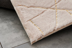 English Elm Luxury Plush Beige Geometric Faux Fur Area Rug With Gold Accents – Machine Washable & Anti-Slip Design B030P233688