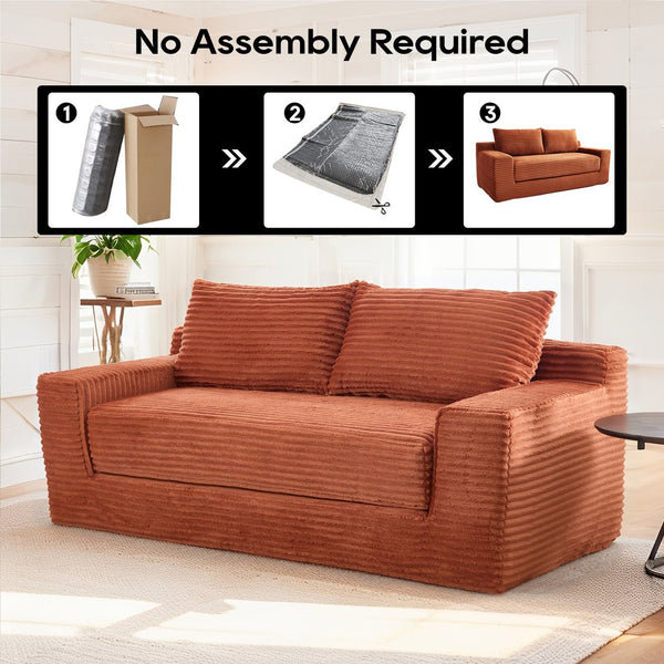 English Elm Loveseat Convertible Corduroy Sofa Bed with Memory Foam Steel Frame for Small Spaces Orange W2959P425085