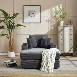 English Elm [New]Corduroy Upholstered Chaise Lounge Sofa with Detachable Cushions, Deep Seat, Cup Holders Grey W2120P322753