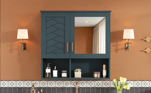 English Elm 2-in-1 Matte Wall Mounted Medicine Cabinet Soft Close Mirror Storage for Bathroom Vanity Blue N710P389456C