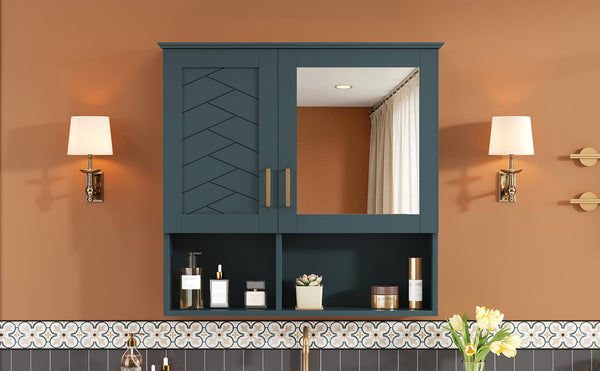 English Elm 2-in-1 Matte Wall Mounted Medicine Cabinet Soft Close Mirror Storage for Bathroom Vanity Blue N710P389456C