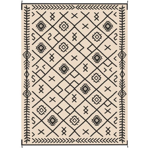English Elm Easy Carry Reversible Outdoor Patio Rug Waterproof Polypropylene Flatweave Geometric Design Beige,Black T3971P421360