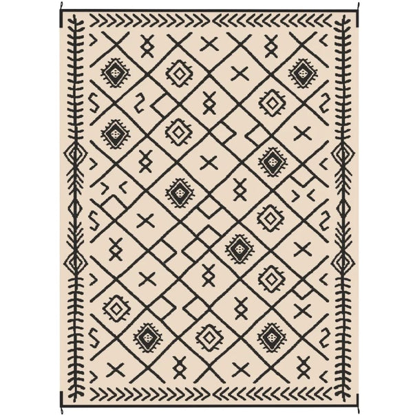 English Elm Easy Carry Reversible Outdoor Patio Rug Waterproof Polypropylene Flatweave Geometric Design Beige,Black T3971P421360