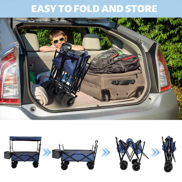English Elm 480lbs Folding Utility Wagon with Canopy All-terrain Wheels Steel Frame Outdoor Hauler W2932P326773