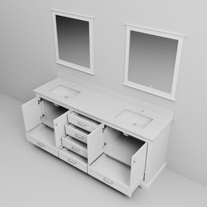 English Elm White Double Bath Vanity 80 in W x 22 in D with White Quartz Counter, Soft-Close Drawers, Mirrors B2731S00815