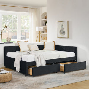 English Elm Full Size Upholstered Tufted Daybed Frame With Storage Drawers, Plush Velvet In Elegant Black Finish W1413S00088