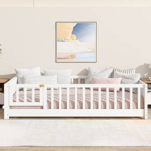 English Elm Twin Size Floor Bed With Integrated Book Rack & Cozy Nook For Imaginative Kids’ Bedrooms, White W504P345769-GIGA