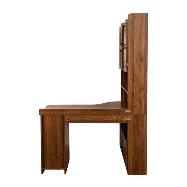 English Elm L-Shaped Corner Computer Desk with Hutch & Drawers, Space-Saving 2-in-1 Design and Ample Storage Walnut W331S00187