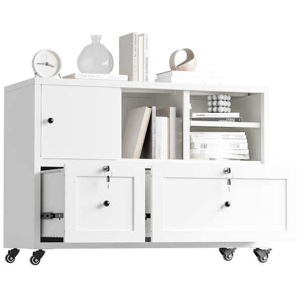English Elm 28"h White Steel Rolling File Cabinet Locking Drawers Quiet Slides Home Office T2398P465996