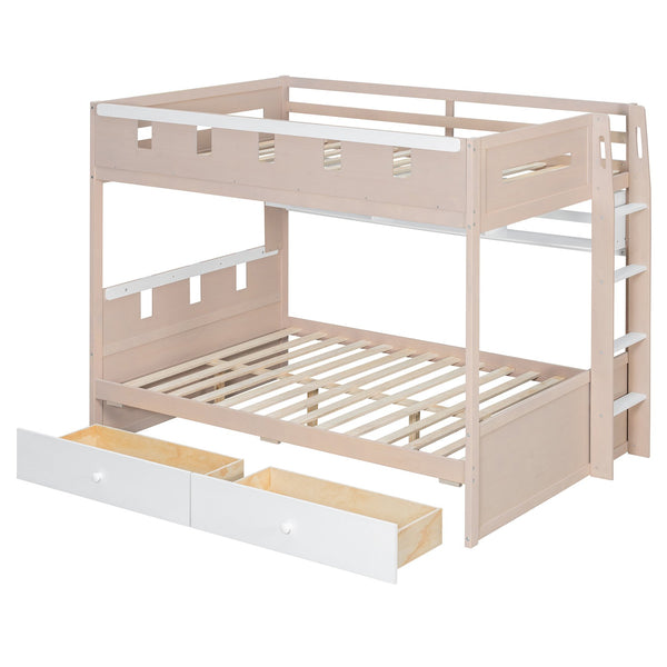 English Elm Full Size Castle Bunk Bed with Led Lighting Built in Shelf and Storage Drawers White LT000159AAK