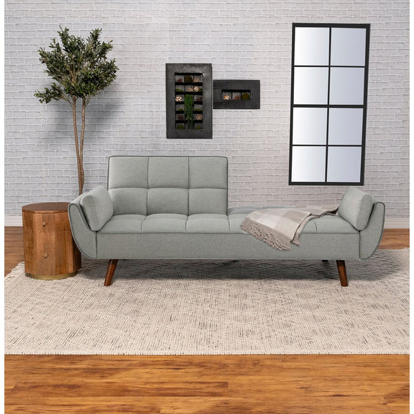 English Elm Caufield Grey Tufted Convertible Sofa Bed with Linen-Like Upholstery, Turquoise Accent & Walnut Legs B062P358303