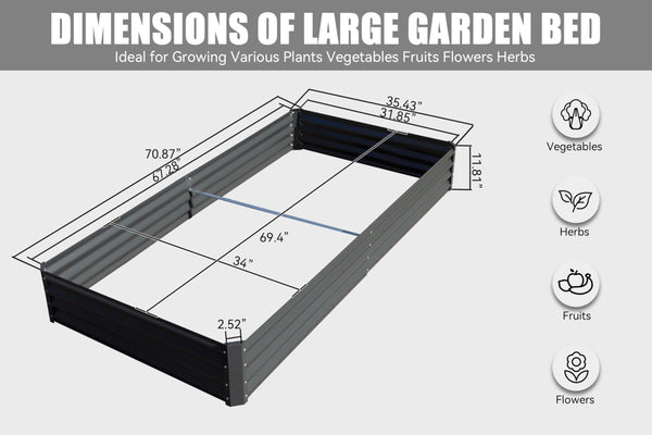 English Elm 6x3x1ft Galvanized Raised Garden Bed — Heavy-Duty Rust-Resistant Steel Planter with Open Base, Safe Edges and Support Rods for Effortless Vegetable, Flower & Herb Gardening Gray W1859P197881
