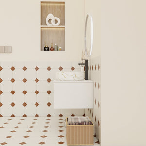English Elm 24" Floating Bathroom Vanity White Oak Open Shelf Ceramic Vessel Sink Modern Bath W3450S00053