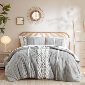JLA Home INK+IVY - Cotton Mid-Century Geometric Comforter Set with Tufted Chenille Accents, Breathable OEKO-TEX Quality Gray II10-1089