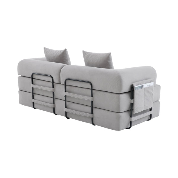 English Elm UNITED modular foldable sofa with metal frame, corduroy upholstery, side pocket & quick assembly convenience Light Gray W1568P374133