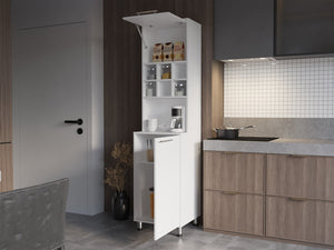 English Elm Rock Vertical Kitchen Pantry with Pneumatic Flap, Open Microwave Shelf, Bottom Cabinet, White Finish B128P263725