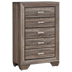 English Elm Harrison Washed Taupe 5-Drawer Chest with Soft Oak Grain, Slim Black Accents, Calm Clutter-Free Style B062P378454