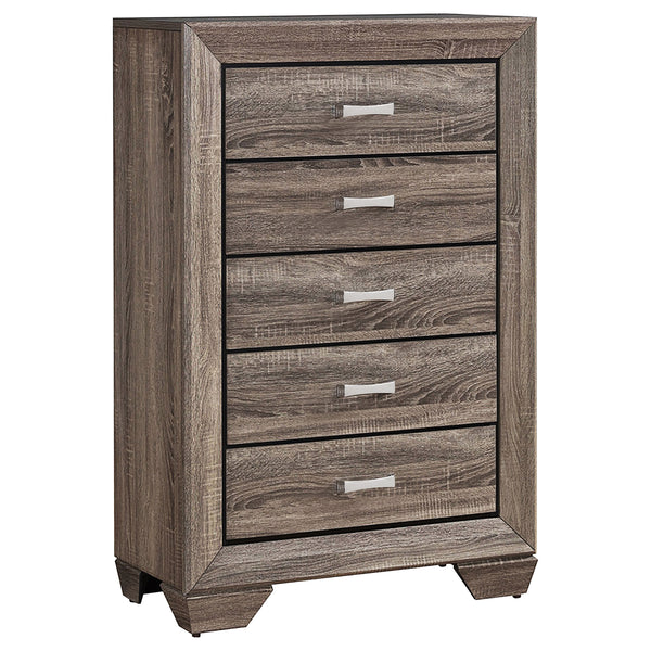 English Elm Harrison Washed Taupe 5-Drawer Chest with Soft Oak Grain, Slim Black Accents, Calm Clutter-Free Style B062P378454