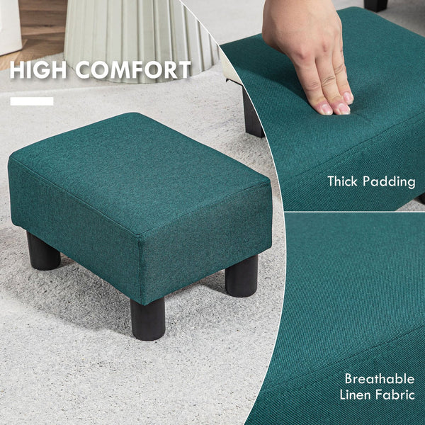English Elm Homcom Compact Linen Ottoman - Elegant Green Footrest, Versatile Cube Stool For Living Room & Office W2225P217641