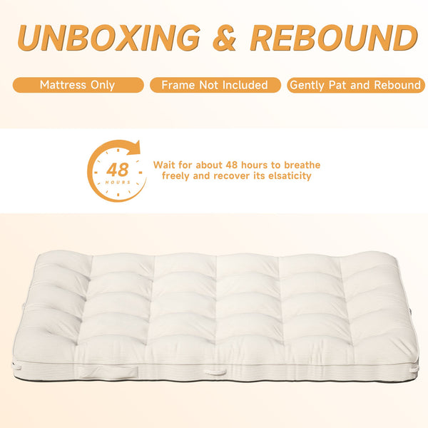 English Elm 8 Inch Foldable Corduroy Floor Mattress Full Size Sofa Bed Guest Sleeping Pad Beige T3210P477353