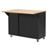 English Elm K&K 51" Fluted Kitchen Island With Drop Leaf, Farmhouse Accent Kitchen Island On Wheels With Internal Storage Rack, Rolling Kitchen Cart With Towel Rack For Kitchen, Dining Room, Black Ash