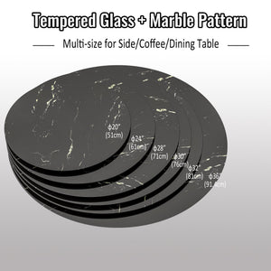 English Elm 32"inch Round Tempered Glass Tabletop Marble Print Indoor Outdoor Dining Patio Replace Black W241P361474
