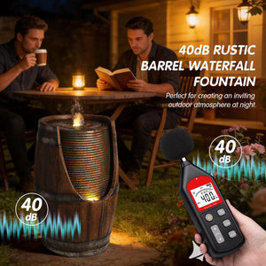 English Elm Outdoor Rustic Barrel Resin Fountain with Led Lights Farmhouse Waterfall Patio Decor Brown Gray W5397P454560
