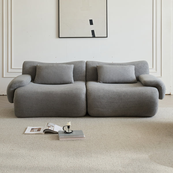 English Elm Sofa Memory Foam 2-Seater Compression Couch with Deep Seat, No Assembly, Sherpa Fabric Comfort Light Gray W3622P346253