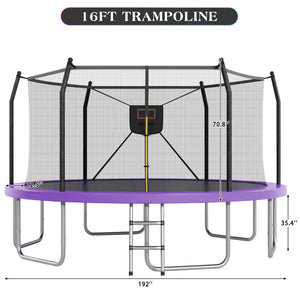 English Elm 16ft Round Outdoor Trampoline Galvanized Steel Frame Basketball Hoop Safety Net Purple N739S000004A