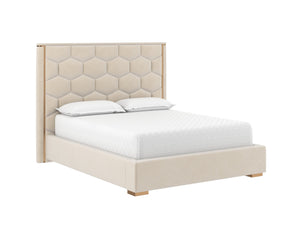 Sunpan Alisha Bed - Luxurious Upholstered Classic Design with Gold Accents for a Dreamy Bedroom Oasis Queen