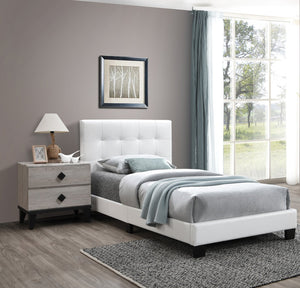 English Elm Modern Twin Bed Faux Leather Upholstered Frame Adjustable Headboard Clean White Finish B011P414680