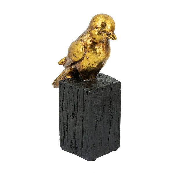 English Elm 4.5X2.5X7.5" Gold Resin Songbird Sculpture On Black Branch - Elegant Accent For Modern Interiors W2078P406941