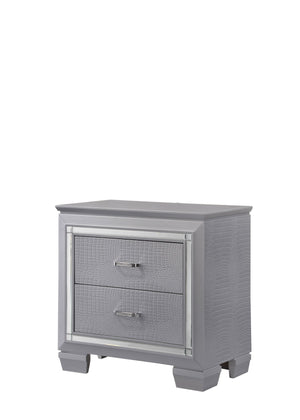 English Elm 1pc Glamorous Two-Drawer Nightstand with Beveled Mirror, Faux Crystal Hardware & Touch LED Light - Silver B2741P326187