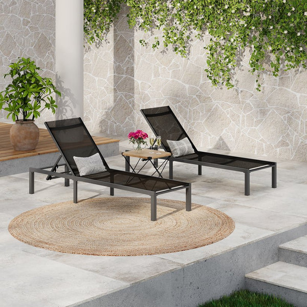 English Elm Christopher Knight Home® - Westport Aluminum Chaise Lounge Set of 2 - Lightweight Rust-Resistant Frames, Breathable Black Fabric Recliners N775P180038B