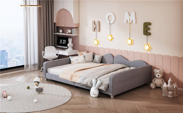 English Elm Full Sherpa Upholstered Daybed with Cloud-Shaped Backrest, No Box Spring Needed, Cozy Modern Sofabed Gray 57 L x 25.5 W x 8 H N733P234605E