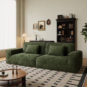 English Elm 106.3 Inch Large Striped Fabric Compression Sofa - Modern Green Comfort For Living Room & Bedroom W3147S00020