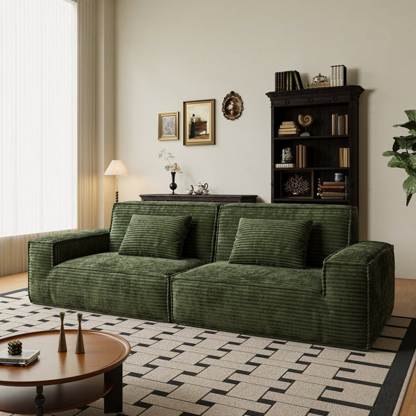 English Elm 106.3 Inch Large Striped Fabric Compression Sofa - Modern Green Comfort For Living Room & Bedroom W3147S00020