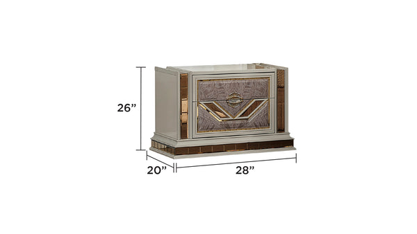 English Elm Omari Modern 4-Piece Queen Bedroom Set With Hydraulic Storage Bed & Gold Accents In Elegant Beige B009S01395