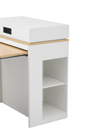 English Elm [video] Trexm Folding Bar Height Kitchen Island with Storage Drawers and Built-in Power Outlet XW000028AAK