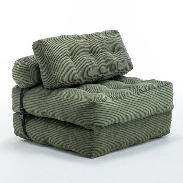 English Elm Folding Floor Sofa Bed Convertible Sleeper Chair with Shredded Foam Corded Fabric Green W2200P442796